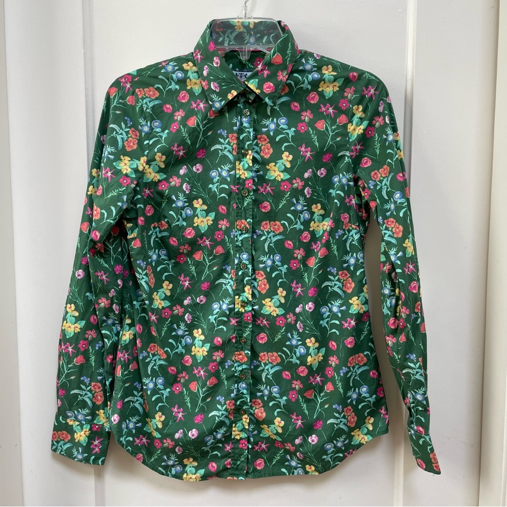 Hawes & Curtis green floral print blouse